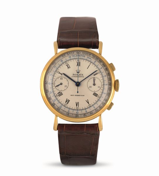 ROLEX : Cronografo Antimagnetico cassa moneta ref 4062 in oro giallo 18k due contatori quadrante argent con scala tachimetrica  - Asta Orologi da Polso - Associazione Nazionale - Case d'Asta italiane