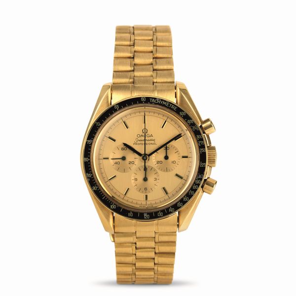 OMEGA : Raro Speedmaster Apollo XI 345.0802 edizione limitata a 300 esemplari in oro giallo 18k realizzato per commemorare il 10 anniversario dello sbarco sulla Luna  - Asta Orologi da Polso - Associazione Nazionale - Case d'Asta italiane