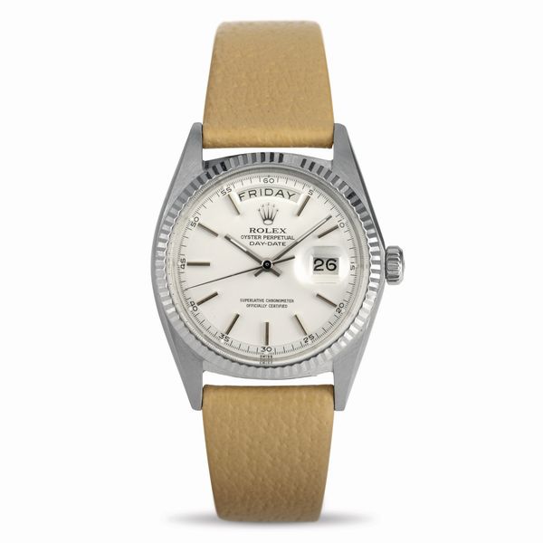 ROLEX : Elegante Daydate ref 1803 in oro bianco 18k, quadrante argent con indici a bastone  - Asta Orologi da Polso - Associazione Nazionale - Case d'Asta italiane