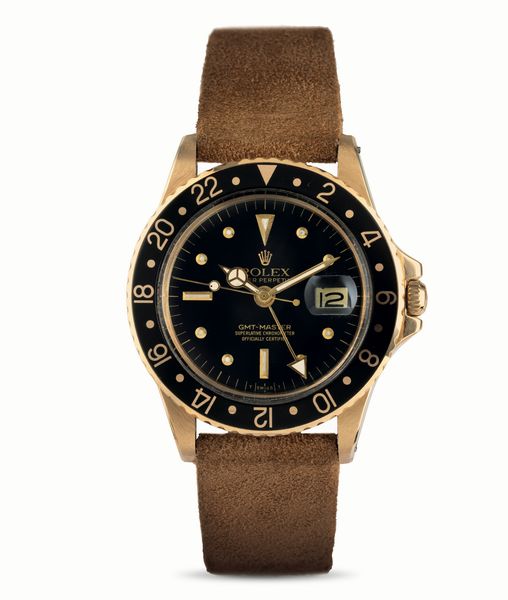 ROLEX : GMT Master ref 1675/8 in oro giallo 18k, quadrante nero Nipple e cinturino in pelle  - Asta Orologi da Polso - Associazione Nazionale - Case d'Asta italiane