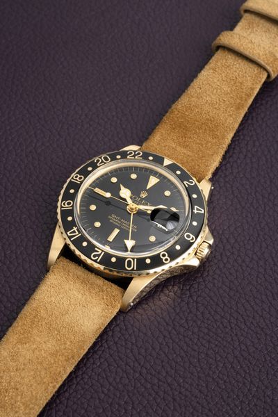 ROLEX : GMT Master ref 1675/8 in oro giallo 18k, quadrante nero Nipple e cinturino in pelle  - Asta Orologi da Polso - Associazione Nazionale - Case d'Asta italiane