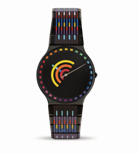 MOVADO : Rainbow edizione limitata realizzato in collaborazione con l'artista Yaacov Agam, cassa e bracciale in ceramica lucida  - Asta Orologi da Polso - Associazione Nazionale - Case d'Asta italiane