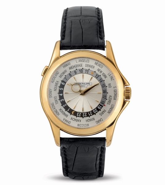 PATEK PHILIPPE : Elegante Worldtime ref 5130J in oro bianco 18k, disco girevole con 24 fusi orari azionabile tramite pulsante a ore 10  - Asta Orologi da Polso - Associazione Nazionale - Case d'Asta italiane