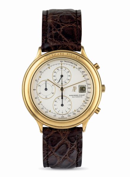 AUDEMARS PIGUET : Huitieme Chrono in oro giallo 18k, quadrante Argent con datario a ore tre, movimento automatico con deployante originale  - Asta Orologi da Polso - Associazione Nazionale - Case d'Asta italiane