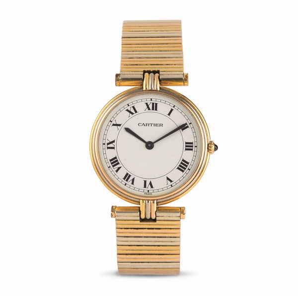 CARTIER : Trinity Vendome in oro 18k tre colori, quadrante bianco numeri Romani, chiusura deployante, movimento al quarzo  - Asta Orologi da Polso - Associazione Nazionale - Case d'Asta italiane