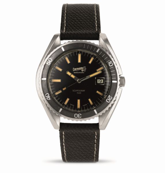 Eberhard & Co : Diver Scafograf 300 in acciaio, carica automatica, in acciaio con quadrante nero al trizio e indicazione della data  - Asta Orologi da Polso - Associazione Nazionale - Case d'Asta italiane