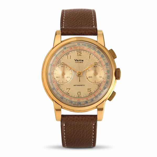 WYLER VETTA : Raro Oversize chrono antimagnetico due contatori in oro rosa 18k carica manuale quadrante multiscale  - Asta Orologi da Polso - Associazione Nazionale - Case d'Asta italiane