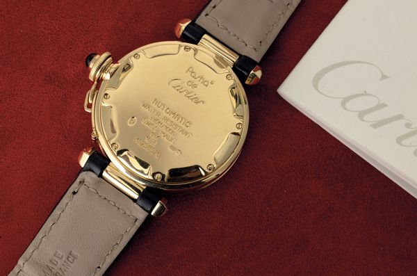 CARTIER : Pasha C ref 1035 in oro giallo 18k movimento automatico con datario, accompagnato da garanzia originale  - Asta Orologi da Polso - Associazione Nazionale - Case d'Asta italiane