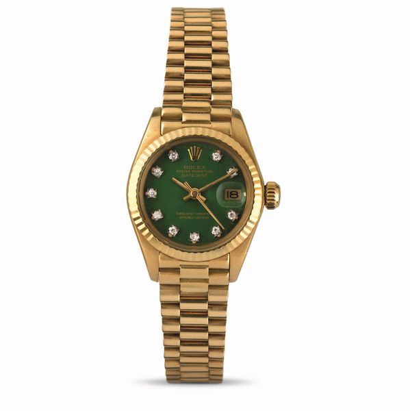 ROLEX : Datejust Lady ref 6917 con raro quadrante Stella verde indici in diamanti, bracciale President  - Asta Orologi da Polso - Associazione Nazionale - Case d'Asta italiane