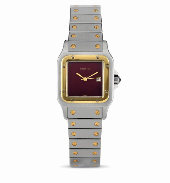 CARTIER : Santos Carre automatico ref 2691 con raro quadrante Burgundy acciaio e oro  - Asta Orologi da Polso - Associazione Nazionale - Case d'Asta italiane