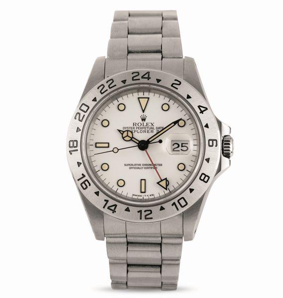 ROLEX : Sportivo e ricercato Explorer II ref 16570 in acciaio, con raro quadrante bianco Chicchi di mais, accompagnato da garanzia originale  - Asta Orologi da Polso - Associazione Nazionale - Case d'Asta italiane