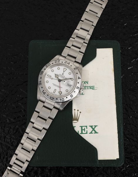 ROLEX : Sportivo e ricercato Explorer II ref 16570 in acciaio, con raro quadrante bianco Chicchi di mais, accompagnato da garanzia originale  - Asta Orologi da Polso - Associazione Nazionale - Case d'Asta italiane