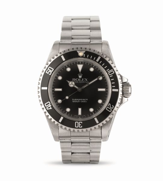 ROLEX : Oyster Perpetual Submariner ref 14060 in acciaio, quadrante nero indici bicchierini, bracciale Oyster accompagnato da garanzia  - Asta Orologi da Polso - Associazione Nazionale - Case d'Asta italiane