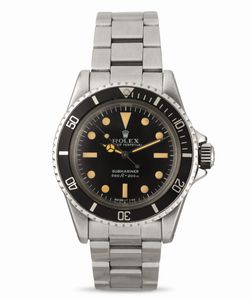 ROLEX - Submariner 5513 in acciaio con quadrante nero pallettoni, movimento automatico, ghiera girevole e bracciale Oyster