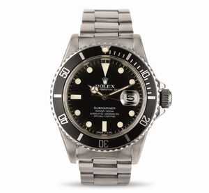 ROLEX - Raro Submariner ref 16800 transizionale in acciaio inossidabile con vetro zaffiro e quadrante nero opaco pallettoni, accompagnato da Service