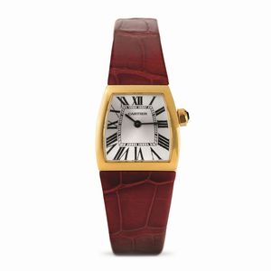 CARTIER - Elegante La Dona in oro giallo 18k, quadrante Argent con numeri Romani, movimento al quarzo con scatola e garanzia