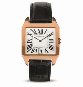 CARTIER - Santos Dumont ref 2650 in oro rosa 18k piatto quadrante Argent numeri Romani