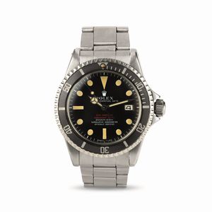 ROLEX - Raro e sportivo Sea-Dweller ref 1665 'Doppia scritta rossa' quadrante Mark II leggermente virato, cassa in acciaio con valvola di scappamento dellElio