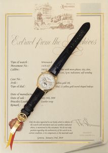 PATEK PHILIPPE : Orologio da polso ref 5140J calendario perpetuo in oro giallo 18k con indicazione dell'anno bisestile e fasi lunari, accompagnato da Estratto d'Archivio  - Asta Orologi da Polso - Associazione Nazionale - Case d'Asta italiane