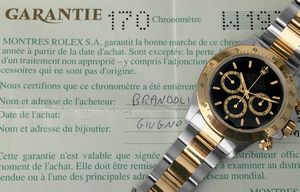 ROLEX : Cosmograph Daytona ref 16523 acciaio e oro, quadrante nero con contatori champagne e bracciale Oyster, ghiera tachimetrica accompagnato da scatola e garanzia  - Asta Orologi da Polso - Associazione Nazionale - Case d'Asta italiane