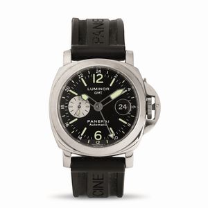 OFFICINE PANERAI - Luminor GMT ref 6554 in acciaio,quadrante nero, carica automatica con cinturino in gomma