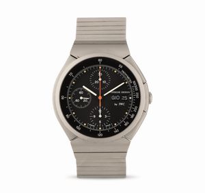 IWC - Porsche Design automatico in titanio, pulsanti integrati nella cassa, quadrante nero con contatori verticali e indicazione di giorno e data