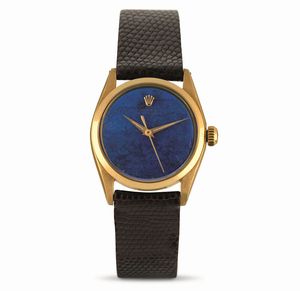 ROLEX - Raro Oyster Perpetual ref 6548 con quadrante in pietra Lapislazuli cassa in oro giallo 18k, movimento automatico