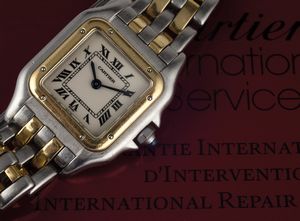 CARTIER : Panthere Lady acciaio e oro due fili, movimento al quarzo, quadrante Argent  - Asta Orologi da Polso - Associazione Nazionale - Case d'Asta italiane