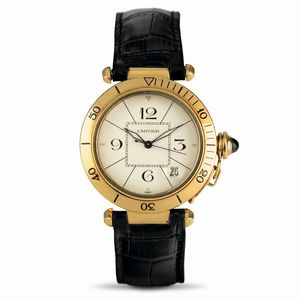 CARTIER - Pasha ref 1020 grande misura in oro giallo 18k, carica automatica con datario, completo di scatola e garanzia