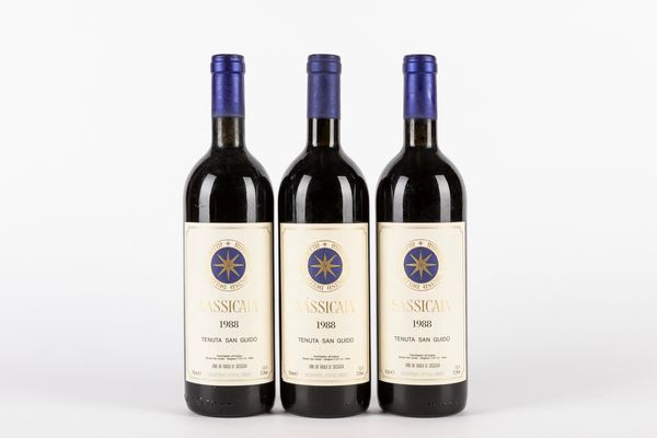 Italia : Sassicaia 1988 (3 bt)  - Asta Vini e Distillati - Associazione Nazionale - Case d'Asta italiane