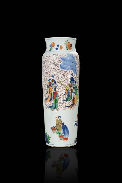 VASO : Vaso a cilindro in porcellana Wucai  - Asta Arte Orientale  - Associazione Nazionale - Case d'Asta italiane