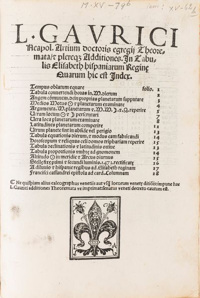 Alfonso X : Alfonsi Hispaniarum regis Tabule & L. Gaurici artium doctoris egregij Theoremata quorum hic est index  - Asta Libri, Autografi e Stampe - Associazione Nazionale - Case d'Asta italiane