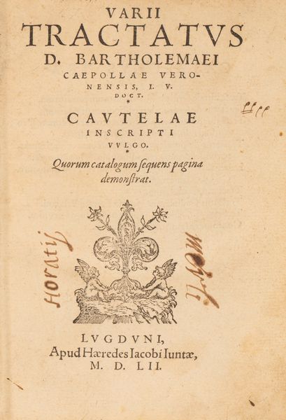 BARTOLOMEO CIPOLLA : Varii Tractatus  - Asta Libri, Autografi e Stampe - Associazione Nazionale - Case d'Asta italiane