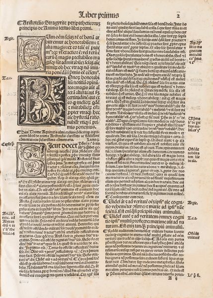 Tommaso d'Aquino : Sanctus Thomas super anima. Sancti doctoris. Thome de aquino: in tres libros Aristotelis De anima: profundissima commentaria cum duplici textu  - Asta Libri, Autografi e Stampe - Associazione Nazionale - Case d'Asta italiane