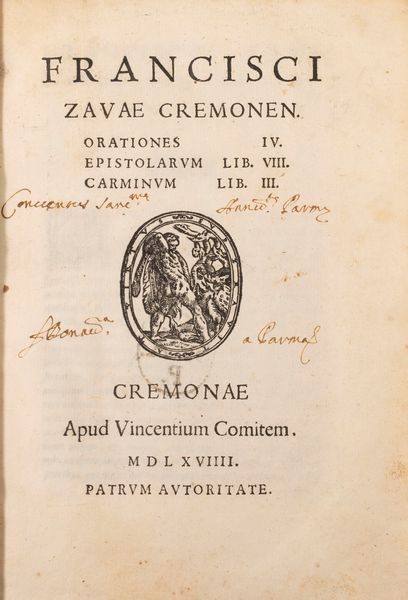 Francesco Zava : Francisci Zavae Cremonen. Orationes IV  - Asta Libri, Autografi e Stampe - Associazione Nazionale - Case d'Asta italiane