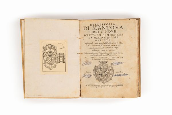 Mario Equicola : Dell'Istoria di Mantova Libri cinque. Nella quale cominciandosi dall'edificazione di essa Città, brevemente si raccontano tutte le cose più notabili succedute di tempo in tempo così in pace, come in guerra.  - Asta Libri, Autografi e Stampe - Associazione Nazionale - Case d'Asta italiane