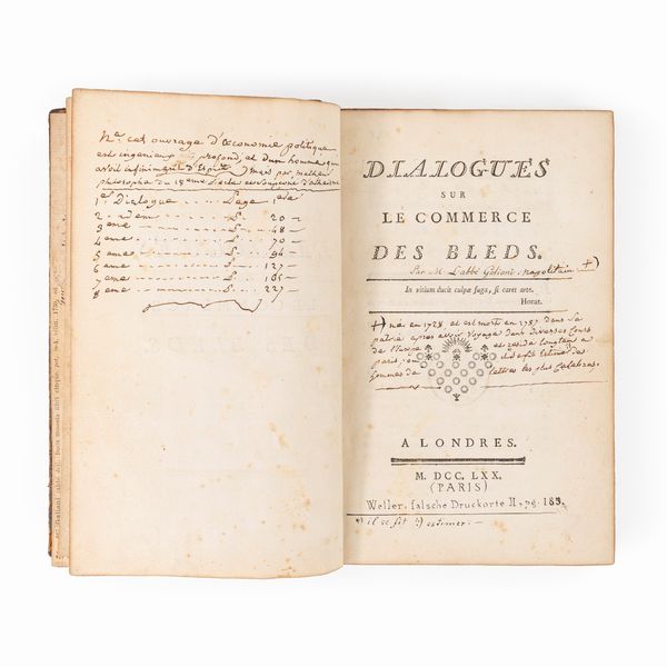 Ferdinando Galiani : Dialogues sur le commerce des bleds.  - Asta Libri, Autografi e Stampe - Associazione Nazionale - Case d'Asta italiane