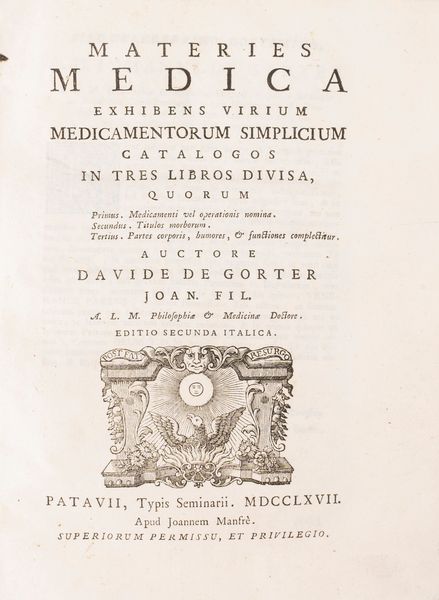 Davide de Gorter : Materies Medica  - Asta Libri, Autografi e Stampe - Associazione Nazionale - Case d'Asta italiane