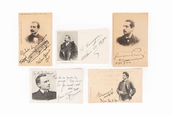 Puccini, Giacomo,, : Foto Cartoline con dediche  - Asta Libri, Autografi e Stampe - Associazione Nazionale - Case d'Asta italiane