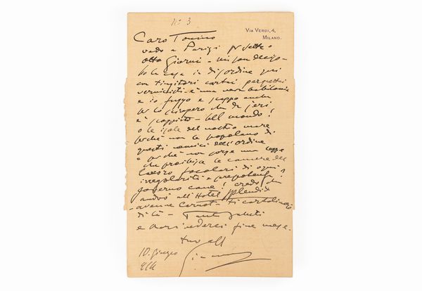 Puccini, Giacomo : Lettera autografa e firmata  - Asta Libri, Autografi e Stampe - Associazione Nazionale - Case d'Asta italiane