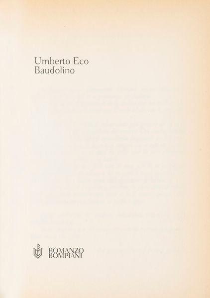 Umberto Eco : Baudolino  - Asta Libri, Autografi e Stampe - Associazione Nazionale - Case d'Asta italiane