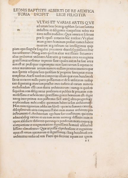 LEON BATTISTA ALBERTI : De re aedificatoria  - Asta Libri, Autografi e Stampe - Associazione Nazionale - Case d'Asta italiane