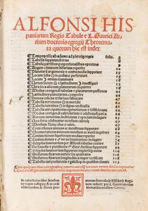 Alfonso X : Alfonsi Hispaniarum regis Tabule & L. Gaurici artium doctoris egregij Theoremata quorum hic est index  - Asta Libri, Autografi e Stampe - Associazione Nazionale - Case d'Asta italiane