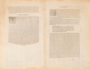 Braun, Georg - Hogenberg, Frans : Lugdunum vulgo Lion. Ex archetjpo aliorum delineavit Georgius Houfnaglius.; Vienna vulgo Vienne en France. La grend chemin de Richillon en Dauphino.  - Asta Libri, Autografi e Stampe - Associazione Nazionale - Case d'Asta italiane