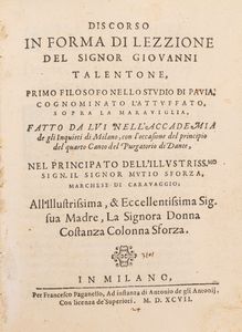 Giovanni Talentoni - Discorso in forma di lezzione del signor Giouanni Talentone, primo filosofo nello Studio di Pauia, cognominato l'Attuffato, sopra la marauiglia,