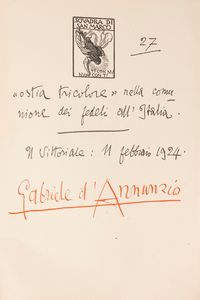 Gabriele D'Annunzio : Il testo del nuovo Patto marino scritto a penna da Gabriele D'Annunzio  - Asta Libri, Autografi e Stampe - Associazione Nazionale - Case d'Asta italiane