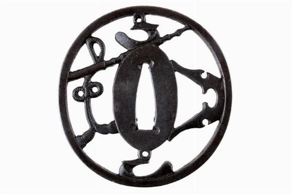 Tsuba firmata Chosu Ju Kiyotaka  - Asta Una Vasta Selezione di Armi da Fuoco Americane - Associazione Nazionale - Case d'Asta italiane