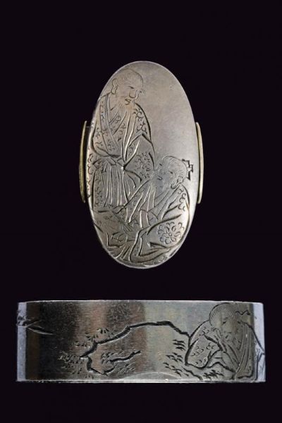 Fuchi-kashira con firma Ishiguro Masayoshi con kao  - Asta Una Vasta Selezione di Armi da Fuoco Americane - Associazione Nazionale - Case d'Asta italiane