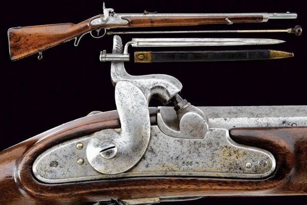 Jagerstutzen Lorenz Mod. 1854 con baionetta a sciabola  - Asta Una Vasta Selezione di Armi da Fuoco Americane - Associazione Nazionale - Case d'Asta italiane