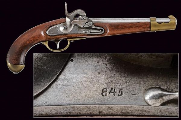 Pistola da gendarmeria Mod. 1850 con sistema Augustin  - Asta Una Vasta Selezione di Armi da Fuoco Americane - Associazione Nazionale - Case d'Asta italiane